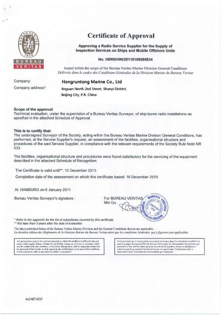 CHINA Hongruntong Marine Co., Ltd. zertifizierungen